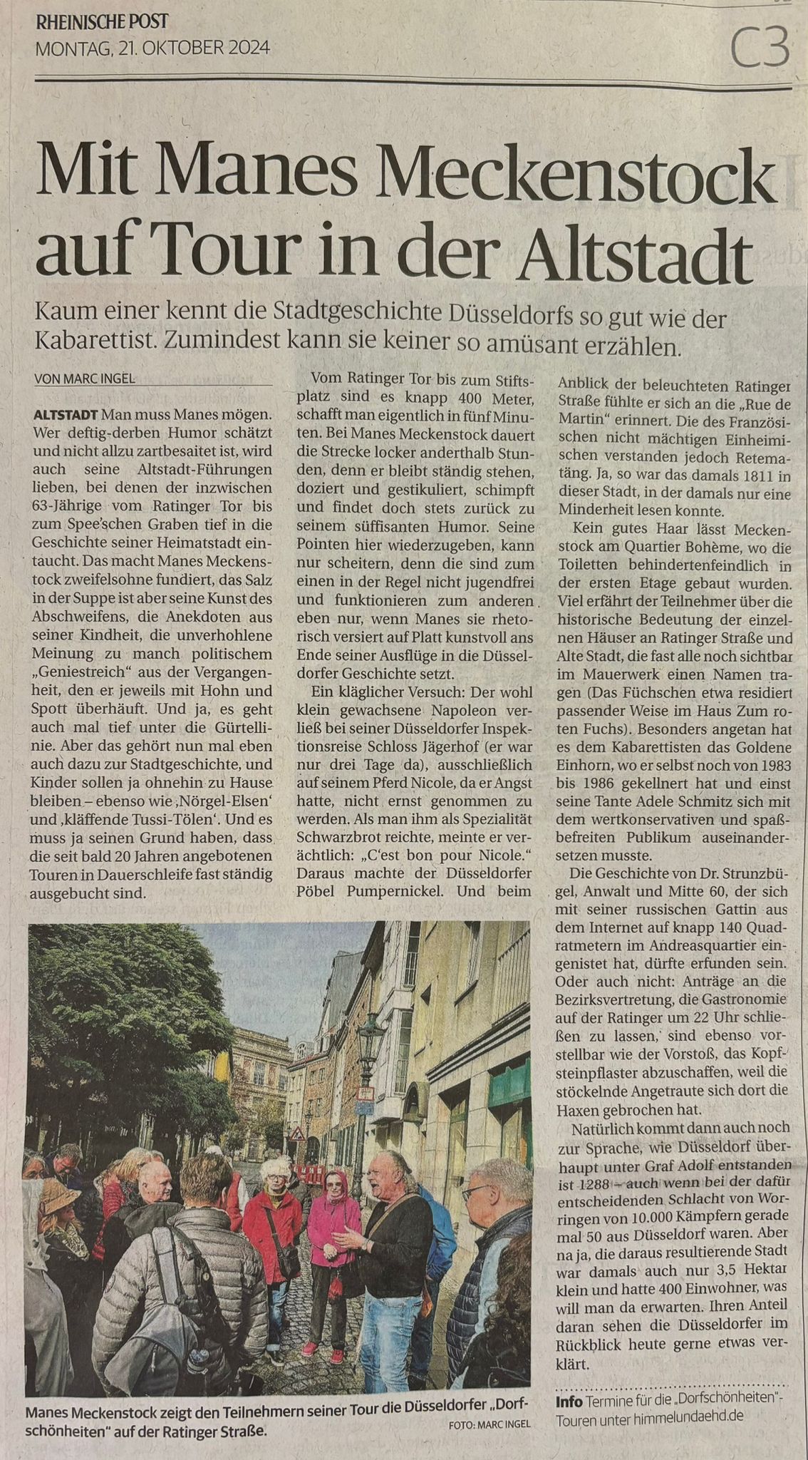 Zeitungsartikel RP: Mit Manes Meckenstock auf Tour in der Altstadt